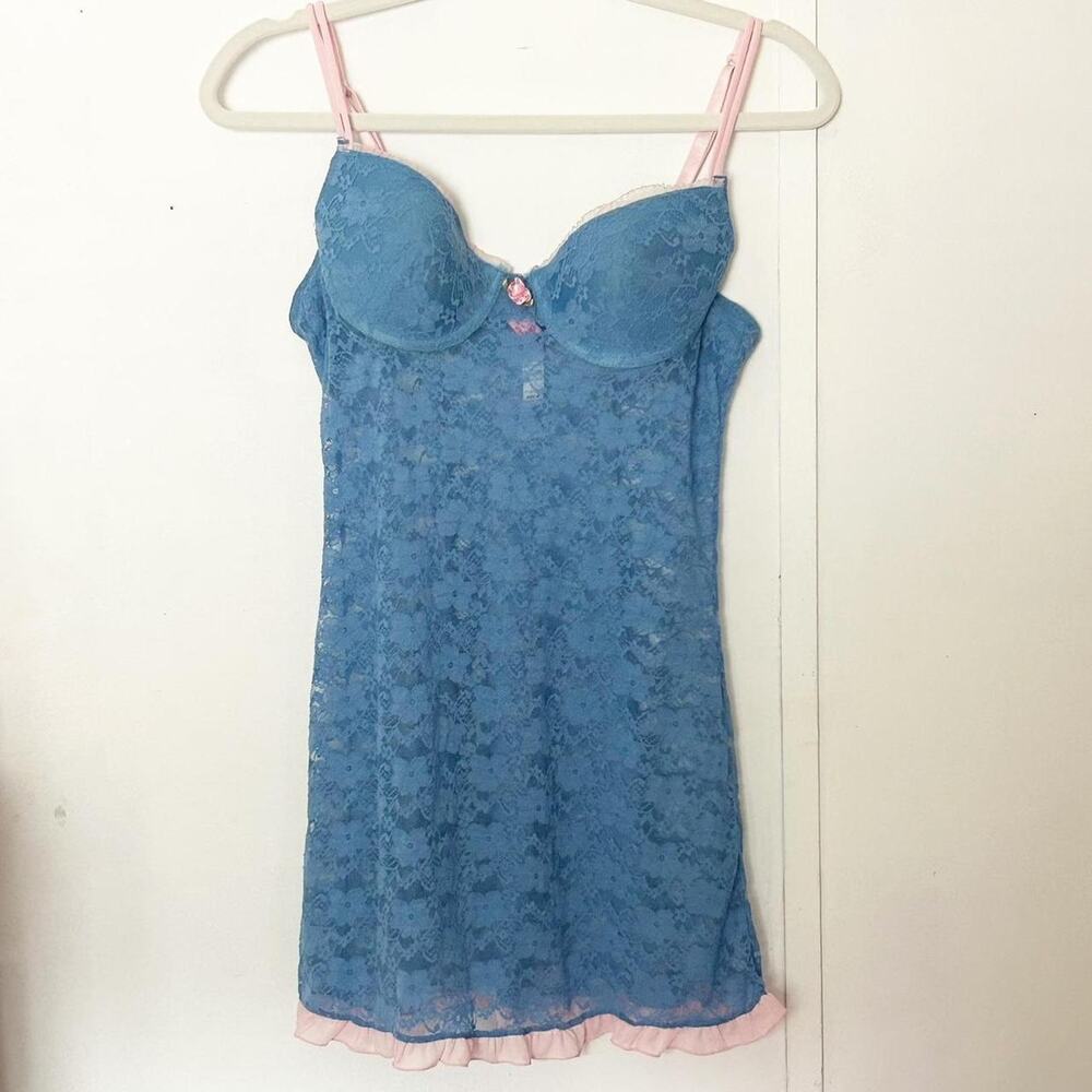Blue Y2K Lace Lingerie Slip Dress